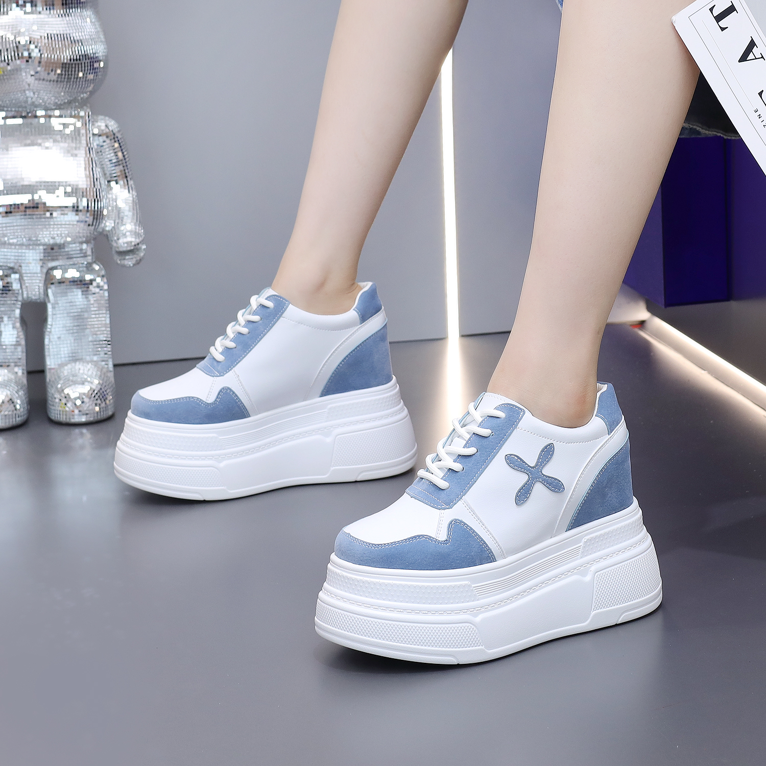 内增高厚底松糕鞋超高跟小白鞋