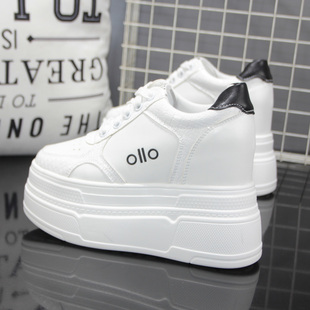 运动休闲潮流鞋 女厚底内增高12cm百搭厚底板鞋 皮面小白鞋 秋冬新款