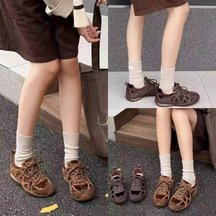 欧货新款磨砂真皮金丝绒豹纹系带复古休闲板鞋德训鞋饼干平底女鞋
