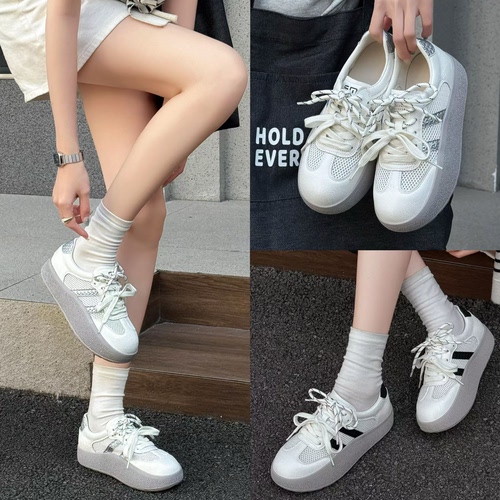 V98小众设计感双鞋带德训鞋女款2026新款复古厚底百搭休闲运动鞋