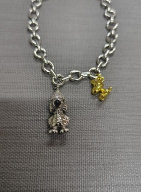 高品质出口欧美轻奢时尚首饰史努比金色小狗吊坠银色粗手链女