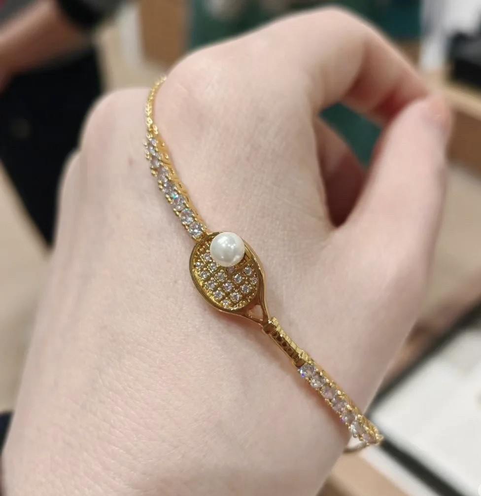 出口欧美 高品质原单网球拍爱心拉扣可调节滑扣手链女