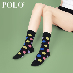 高筒圆点棉袜长筒长袜中厚甜美斑点冬天女袜子 Polo袜子女秋冬季