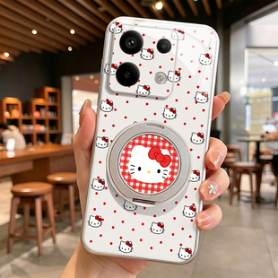 波点猫咪适用红米note13手机壳note13pro保护套note13pro+液态钢化玻璃硅胶超薄镜头全包防摔新款女旋转支架