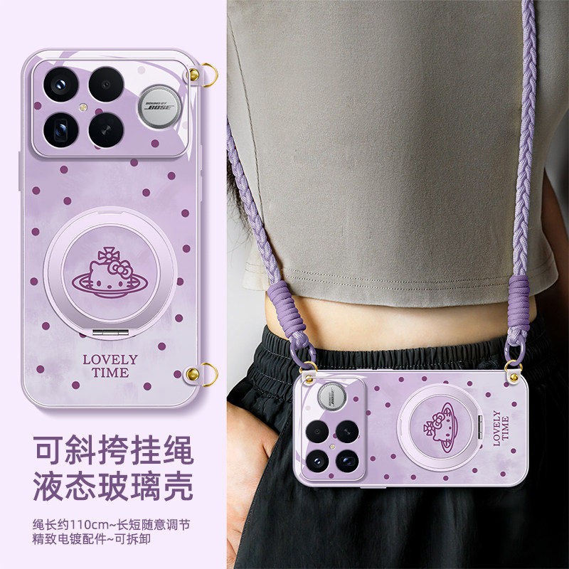 波点kt猫适用红米k90手机壳k90promax保护套液态钢化玻璃k90promax冠军版硅胶镜头全包新款女带挂绳旋转支架 - 实物图