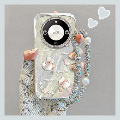 闪粉镜头羽纱纹荣耀手机壳简约