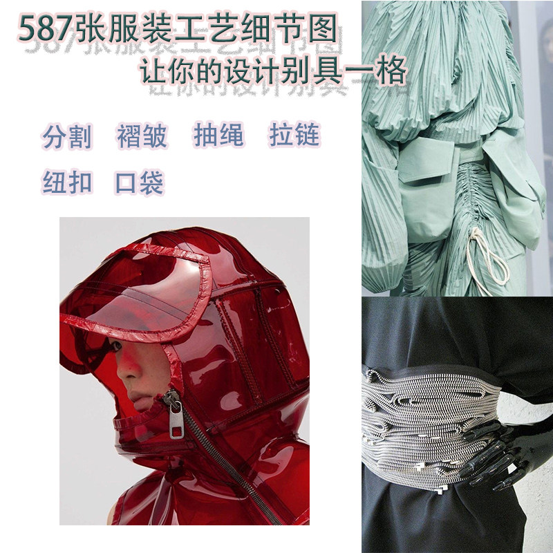 2021服装设计 创新细节图 分割抽绳口袋拉链纽扣工艺灵感参考素材