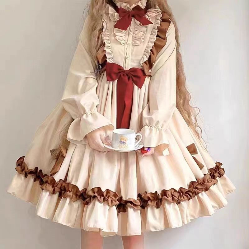 Lolita桃酥可可OP洛丽塔doll感复古Lolita洋装lo连衣裙秋冬可爱