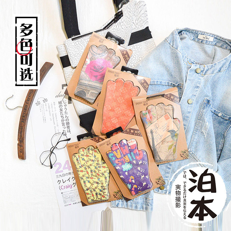 时尚油画喷画男女情侣款触屏针织手套秋冬保暖便捷日系个性复古潮