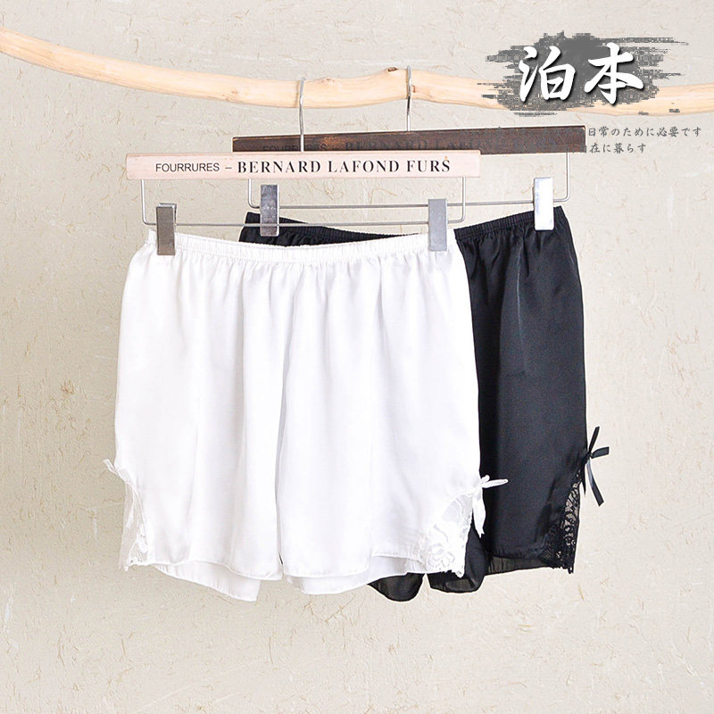宽松版夏季轻薄仿真丝黑色纯色日系蝴蝶结女士防走光安全平角裤子