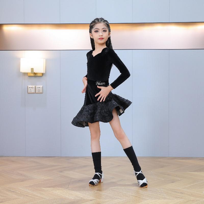 秋冬新款女童丝绒拉丁舞服