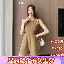 夏装女装加小码XXXS小个子150cm显高镂空连体裤高腰双排扣高级感