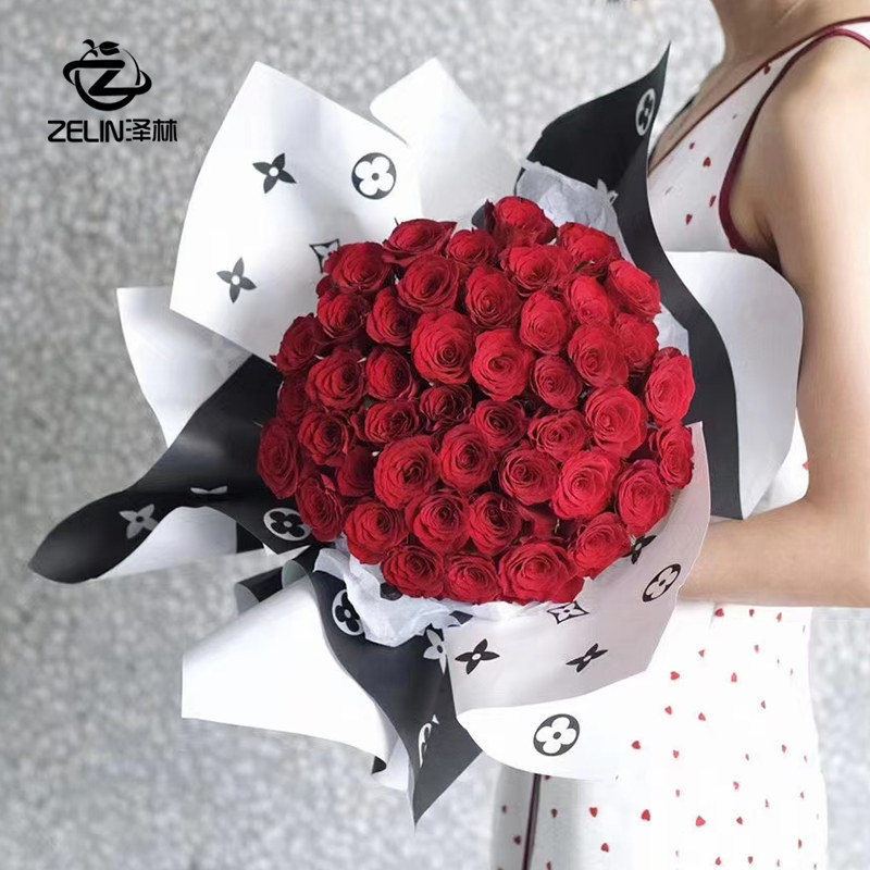 泽林鲜花包装材料新款lv黑白简约风包花纸韩式花艺玫瑰花束包装纸