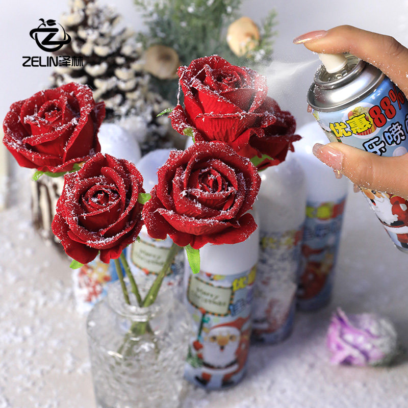 泽林新款圣诞节鲜花喷雪仿真雪花喷雾白色泡沫造雪下雪假雪装饰品