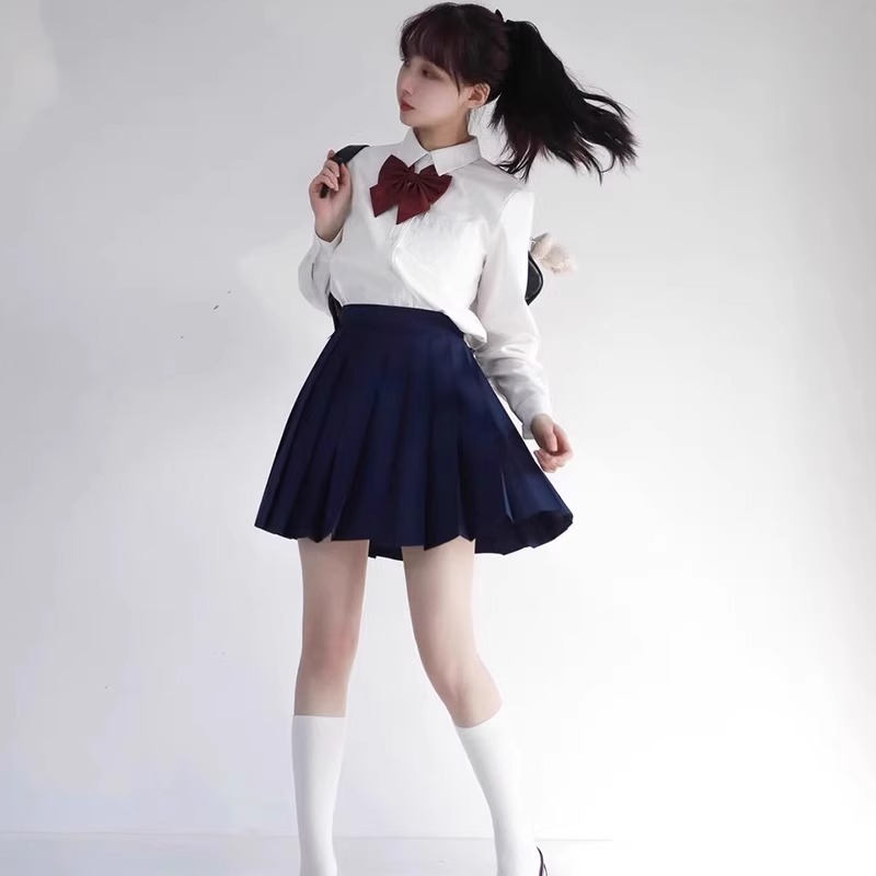 日系白衬衫女上衣学院风jk制服衬衣长袖校服高中生毕业班服套装