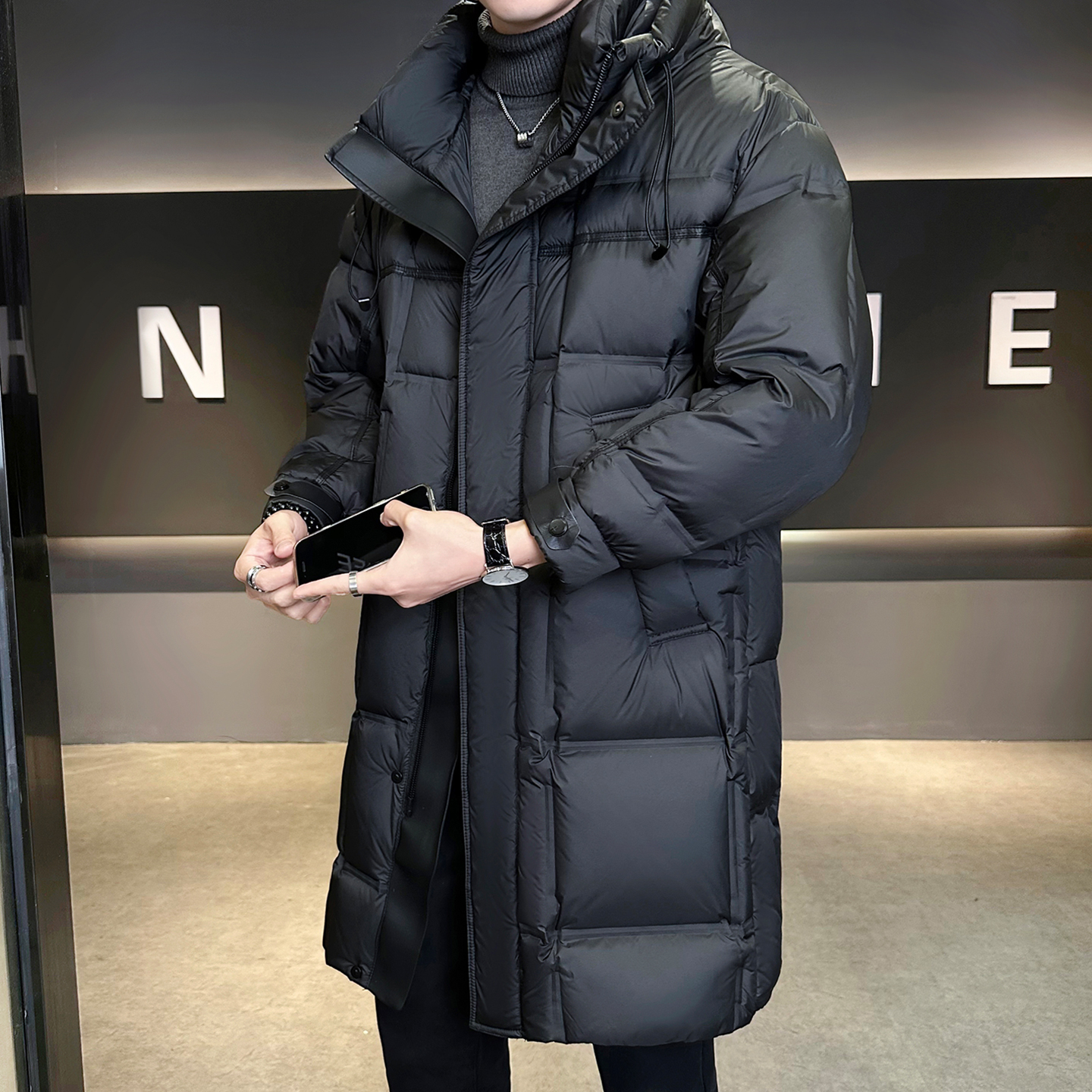 冬季加厚中长款男士连帽极寒羽绒