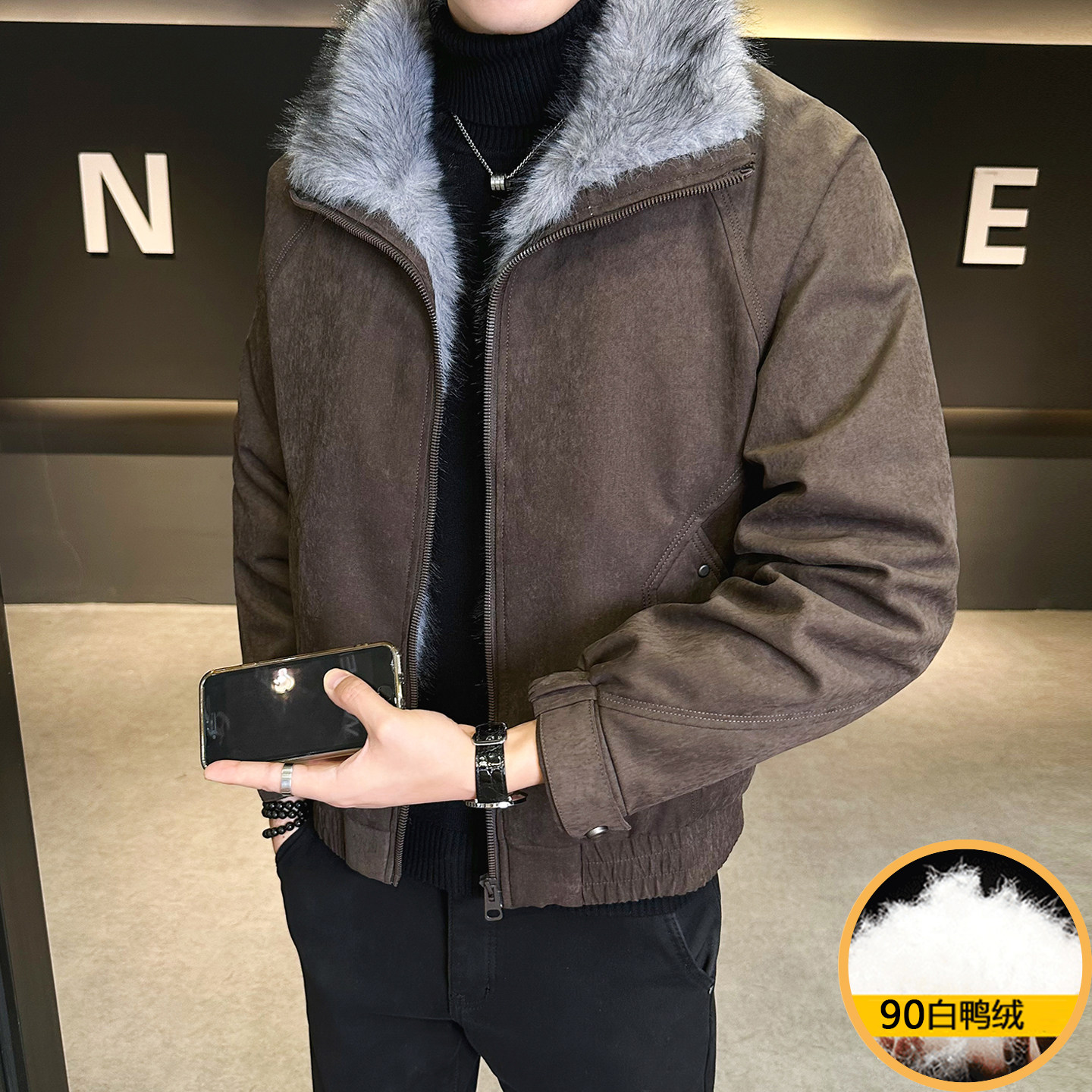 90白鸭绒羽绒服派克服座山雕外套图片