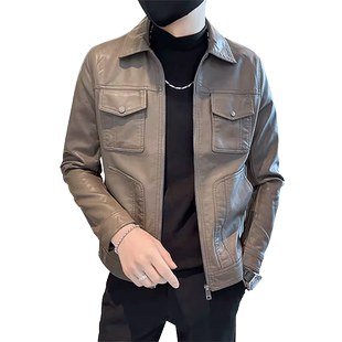 男士皮衣外套秋季2026新款痞帅潮牌翻领派克服男款潮流机车皮夹克