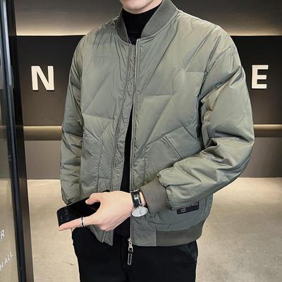 潮牌棒球领休闲短款菱形格羽绒服