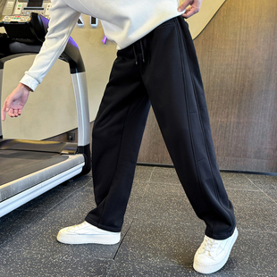 加绒运动裤子男款秋冬季加厚2025新款宽松直筒潮牌休闲男士弯刀裤
