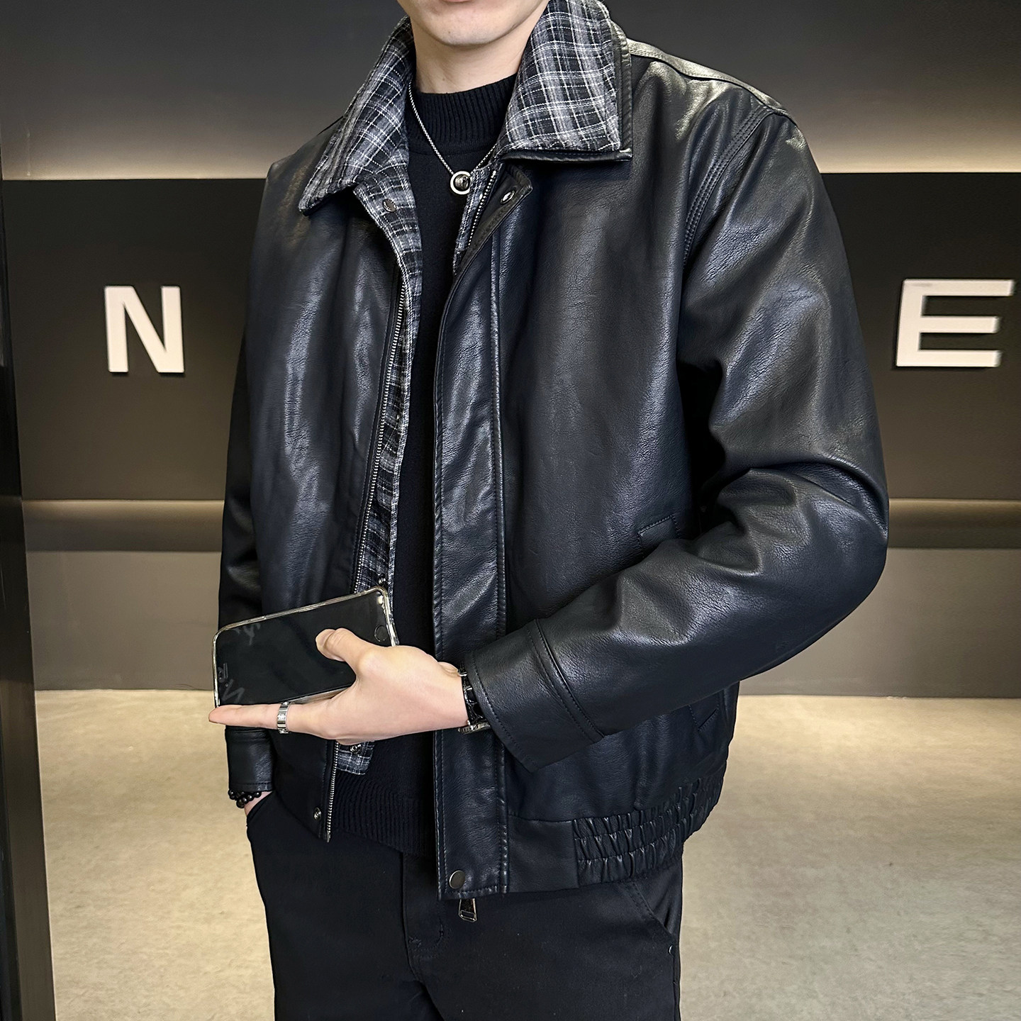 2025新款男士加绒加厚皮衣夹克