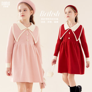 女童毛衣裙秋冬新款洋气保暖公主裙子红色小女孩加厚连衣裙童装