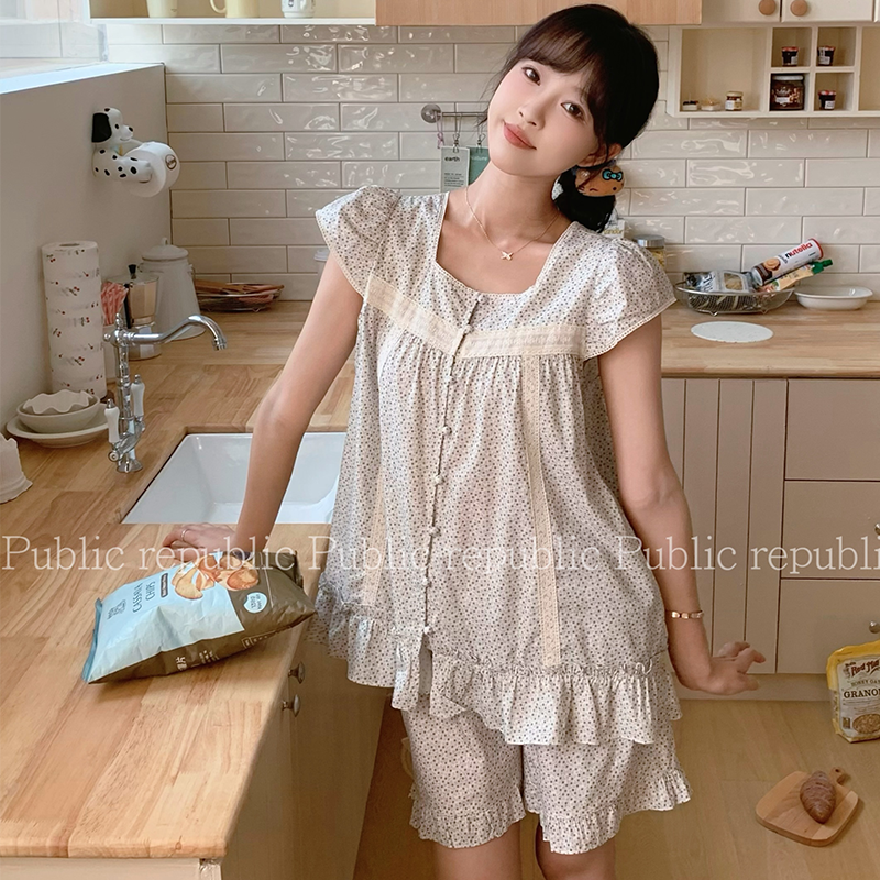 韩国Public republic 睡衣印花复古宫廷棉布甜美舒适薄款家居套装