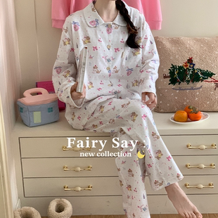 睡衣女清新甜美碎花少女温柔纯棉翻领舒适家居套装 Say 韩系Fairy