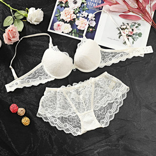 韩国品牌LA LINGERIE新款内衣女性感蕾丝后扣聚拢净色薄文胸套装