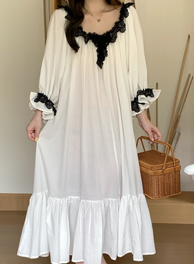 「落日玫瑰」First snow 睡衣女法式宫廷甜美黑蕾丝花边家居套装