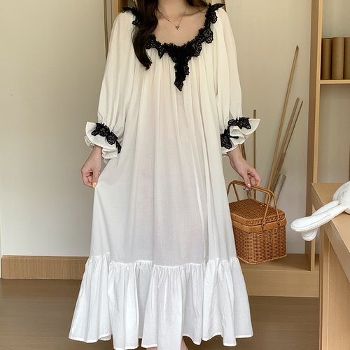 「落日玫瑰」First snow 睡衣女法式宫廷甜美黑蕾丝花边家居套装