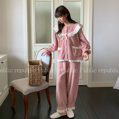 仙女荔枝绒韩国Public republic 睡衣女甜美软糯云感加厚家居套装