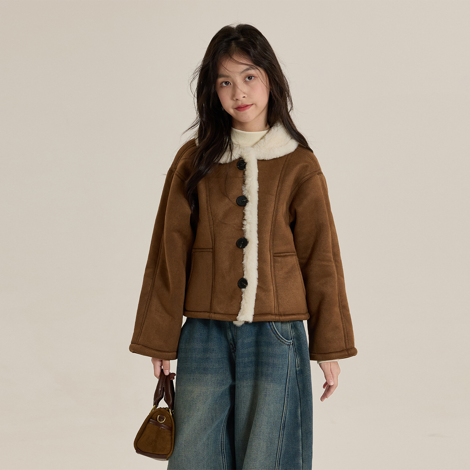 女童美拉德加绒外套2025冬装新款儿童皮毛一体短款加厚休闲上衣潮