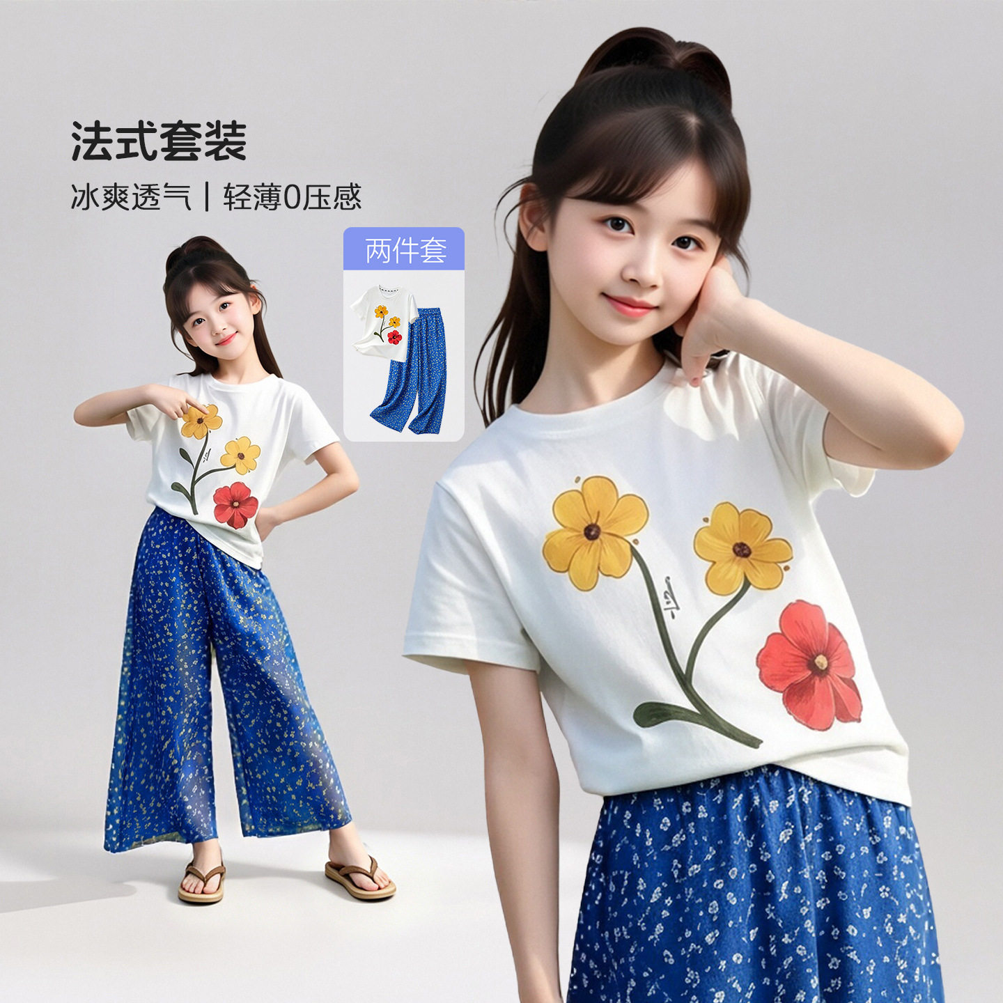 图图小象童装女童套装2026夏季新款儿童薄款短袖T恤防蚊裤两件套