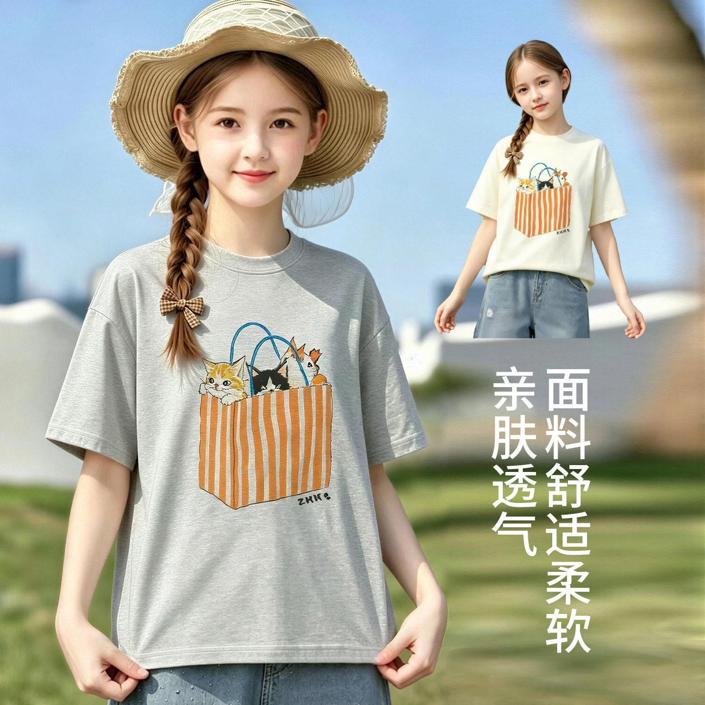 女童短袖T恤夏季2026新款女大童卡通上衣儿童夏装休闲半袖体恤衫t
