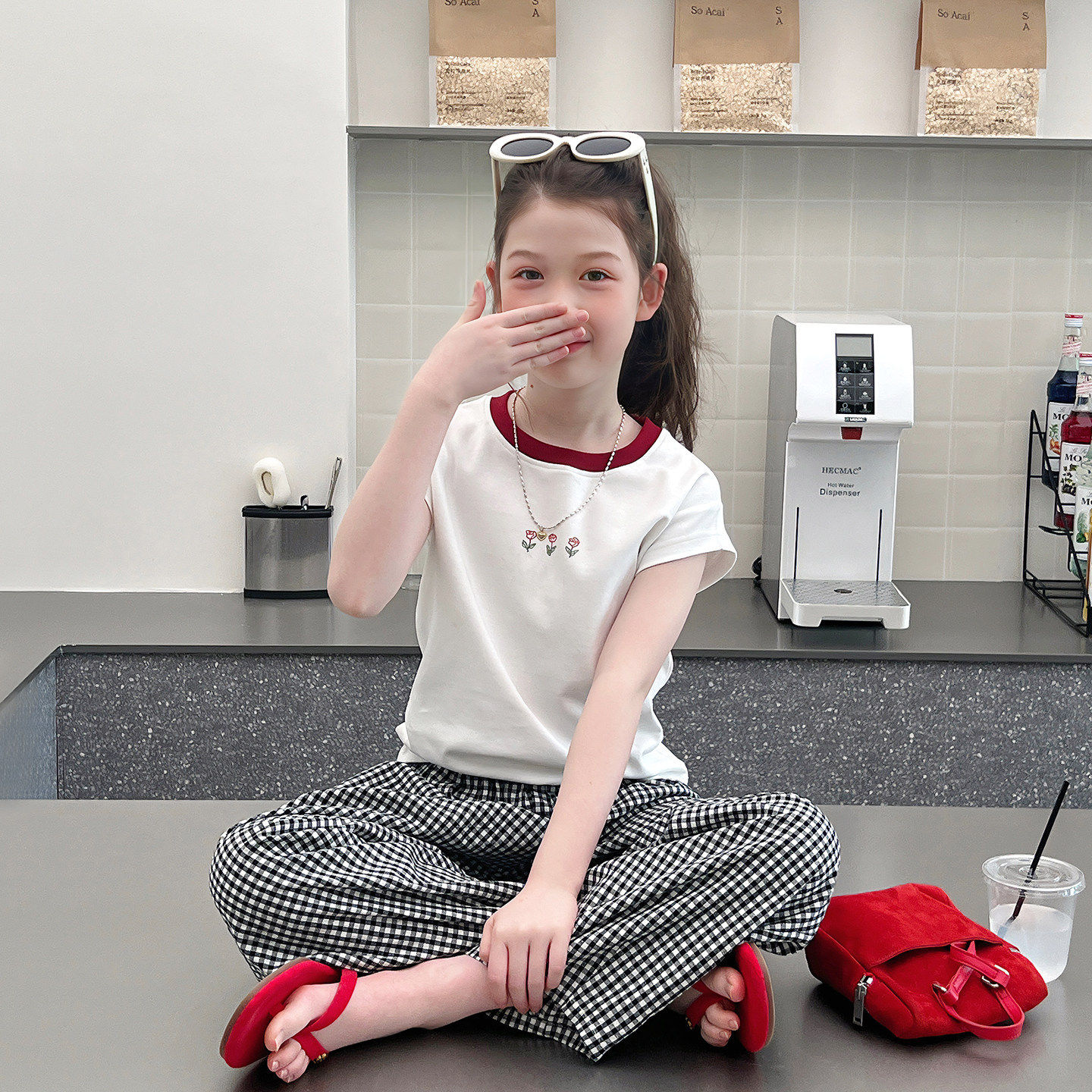 女童撞色短装t恤儿童洋气修身上衣大童网红短袖女孩2026夏装新款