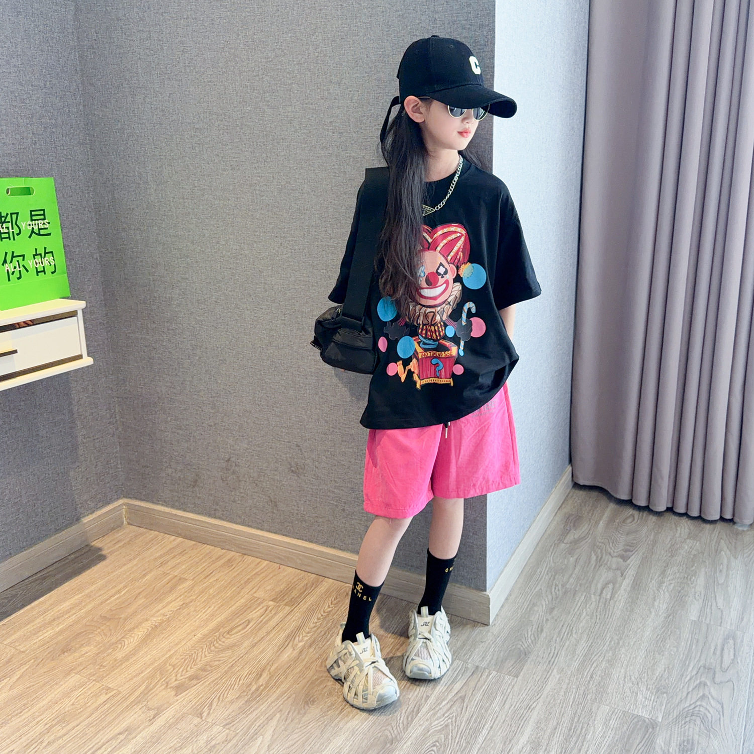 女童短裤短袖套装2026夏装新款儿童宽松T恤五分裤多巴胺夏季两件