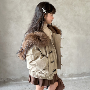 女童羽绒服2025冬90白鸭绒加厚保暖短款真毛领中大童装儿童羽绒服