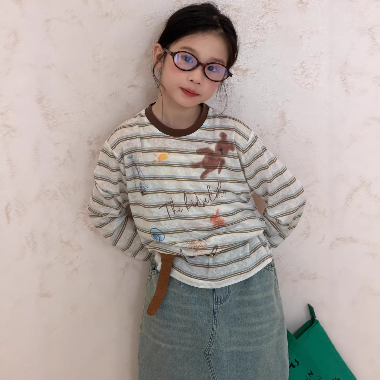 末小蒙童T恤2026春季女童韩版卡通印花长袖T儿童圆领条纹宽松上衣