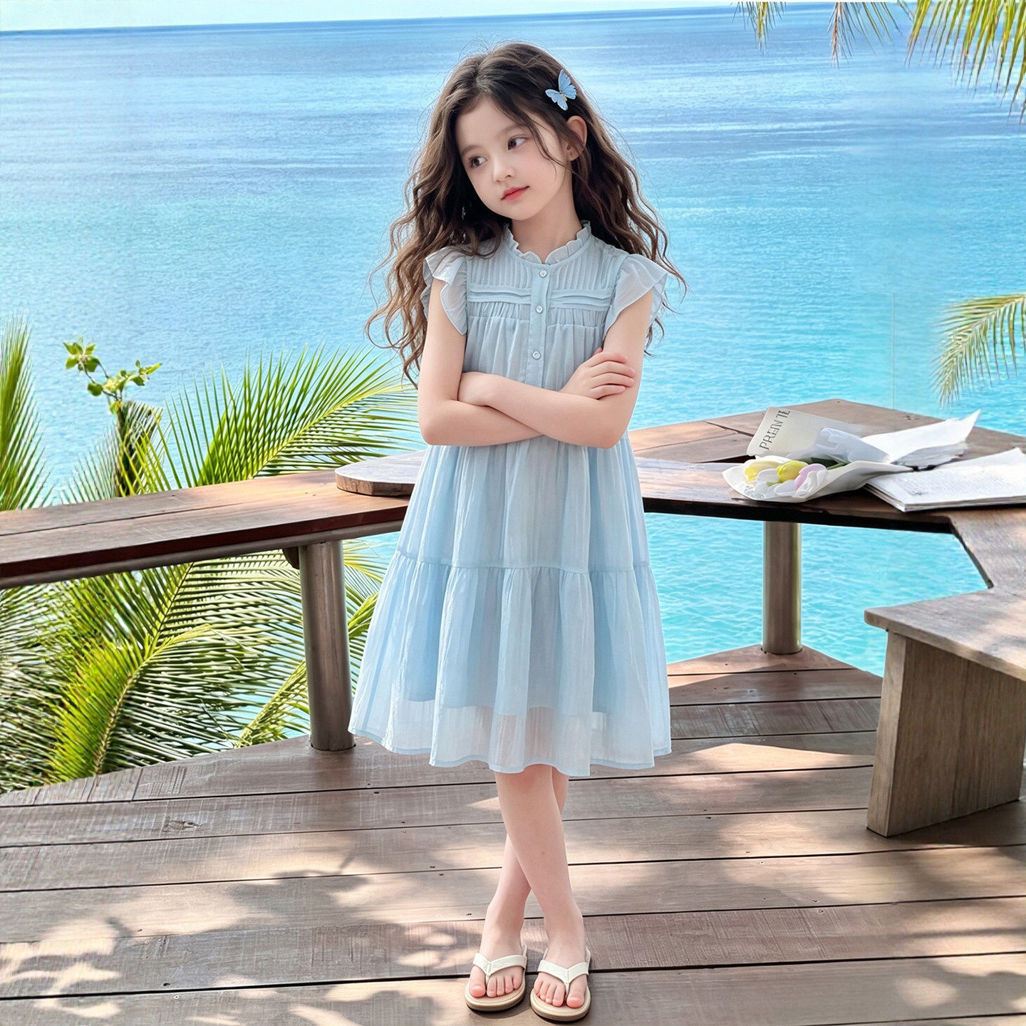 女童连衣裙夏季2026新款女孩夏天凉快裙子小飞袖儿童雪纺裙超好看