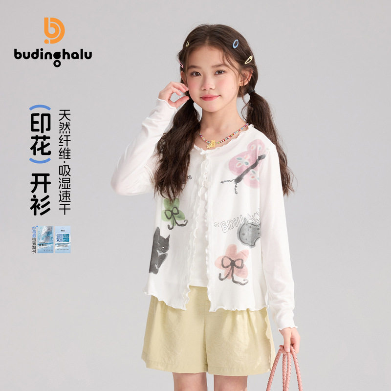 女大童夏季开衫速干印花衬衫