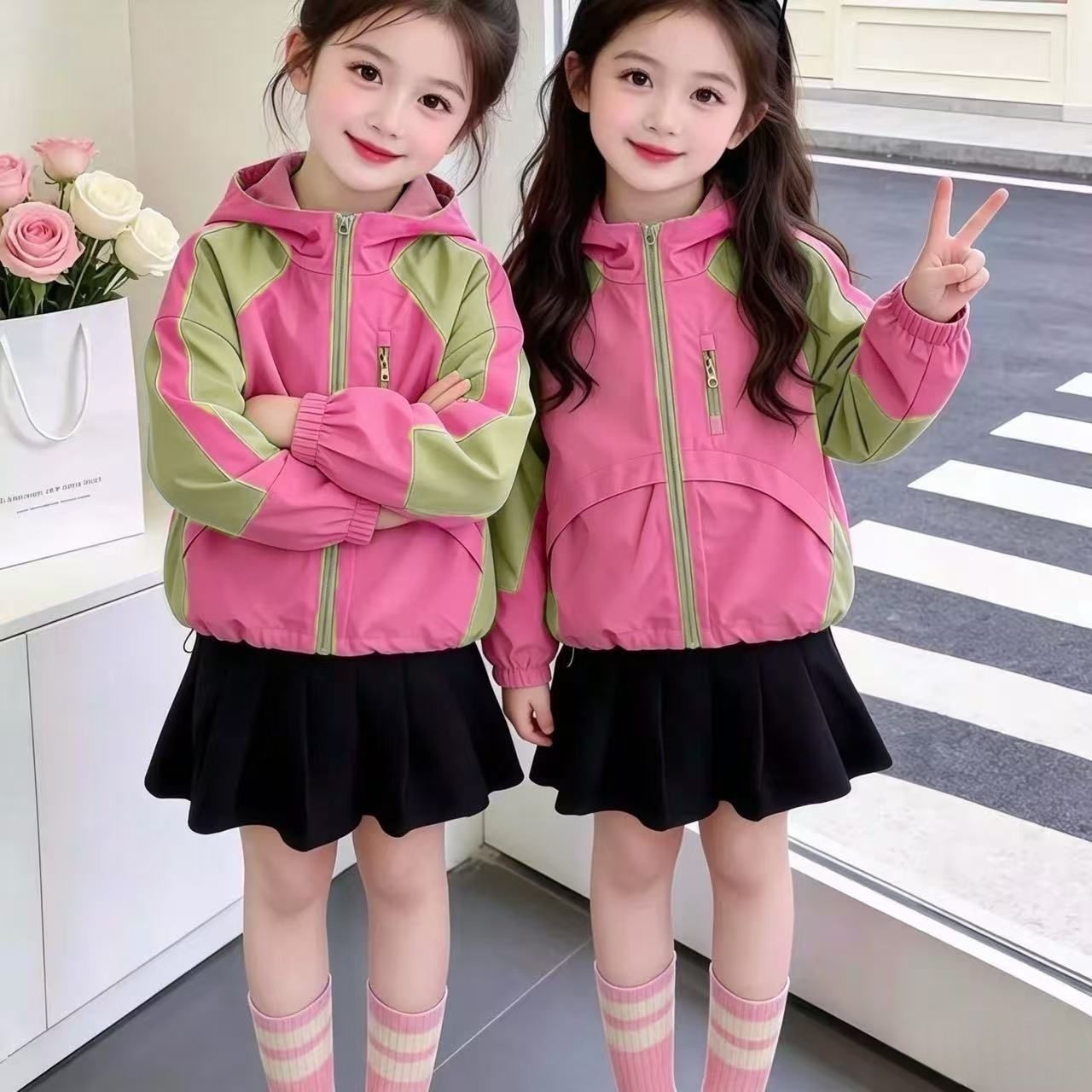 女童春秋运动拉链外套2026新款