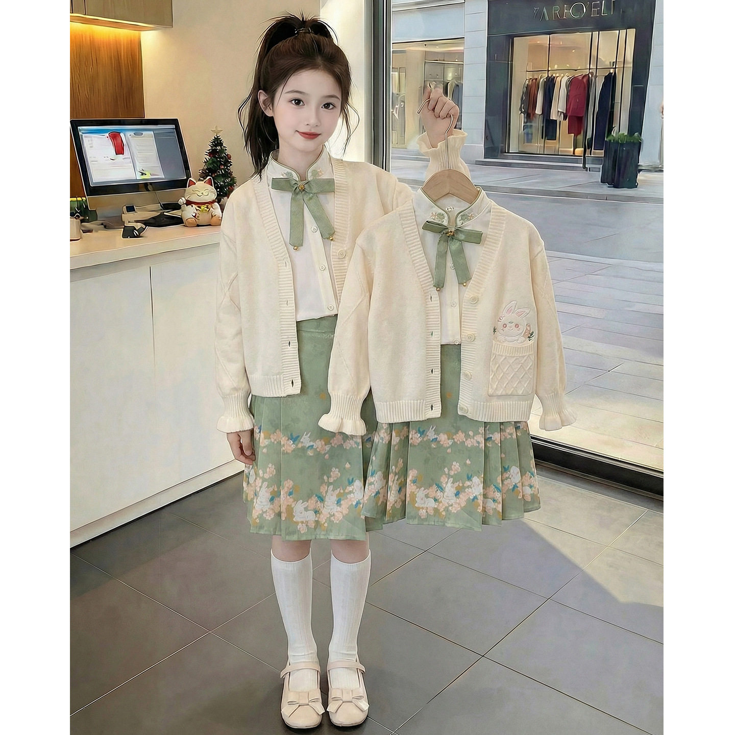 女童春装套装2026新款儿童洋气汉服国风中式马面裙女孩春秋三件套