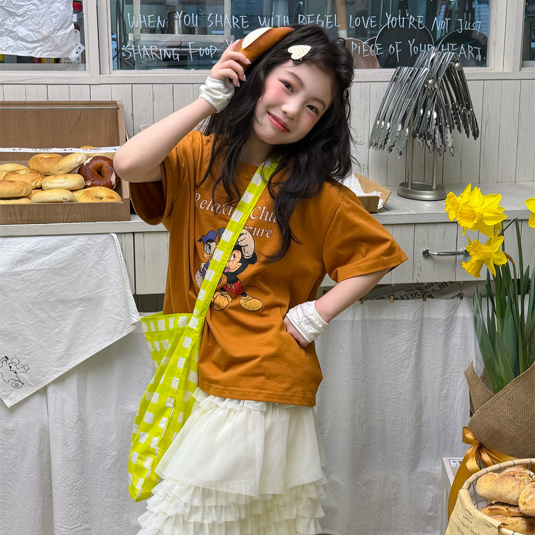 花与寻童装女童T恤2026年夏季新款韩系卡通印花短袖凉感棉短袖潮