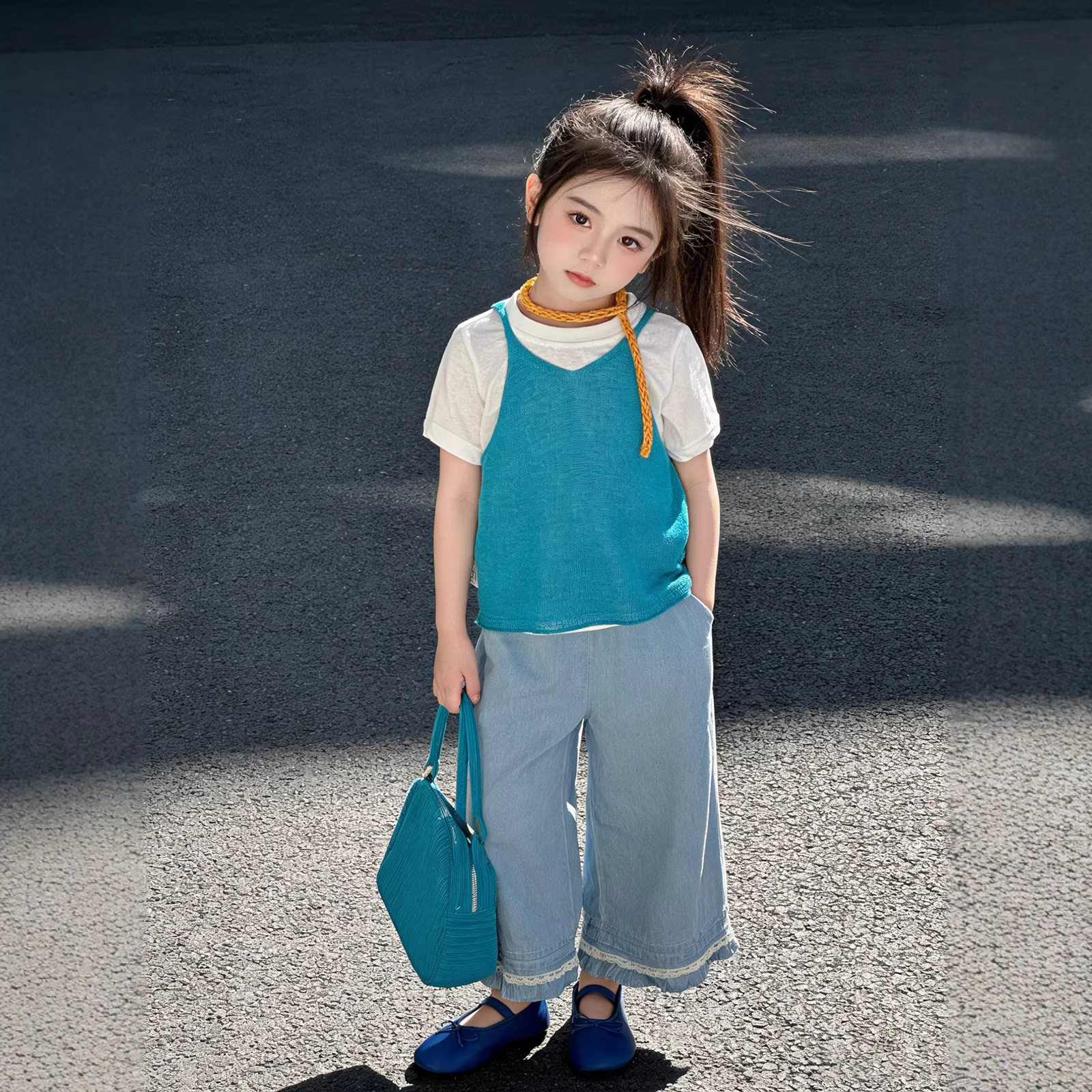 2026工厂新款爱心潮流装饰夏季蓝色针织冰丝纯色吊带背心舒适透气