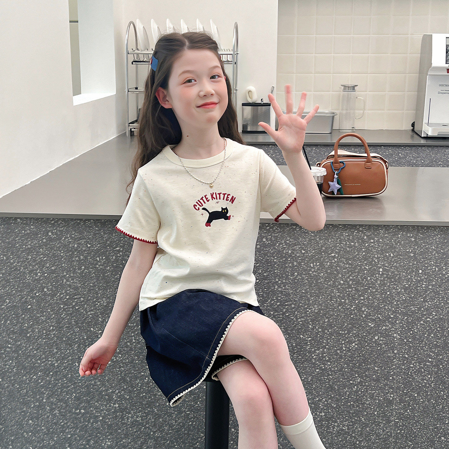 女童短装修身t恤儿童洋气短袖上衣大童网红时髦女孩2026夏装新款