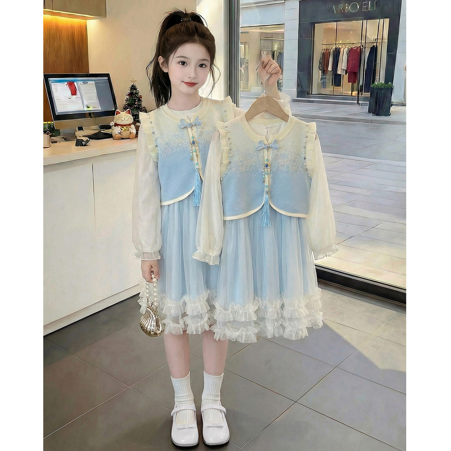 女童连衣裙春装2026新款儿童网红洋气汉服国风公主裙女孩春款裙子