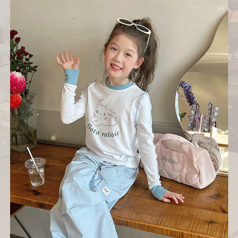 儿童短装修身白t恤女童洋气长袖内搭打底衫大童上衣2026春装新款