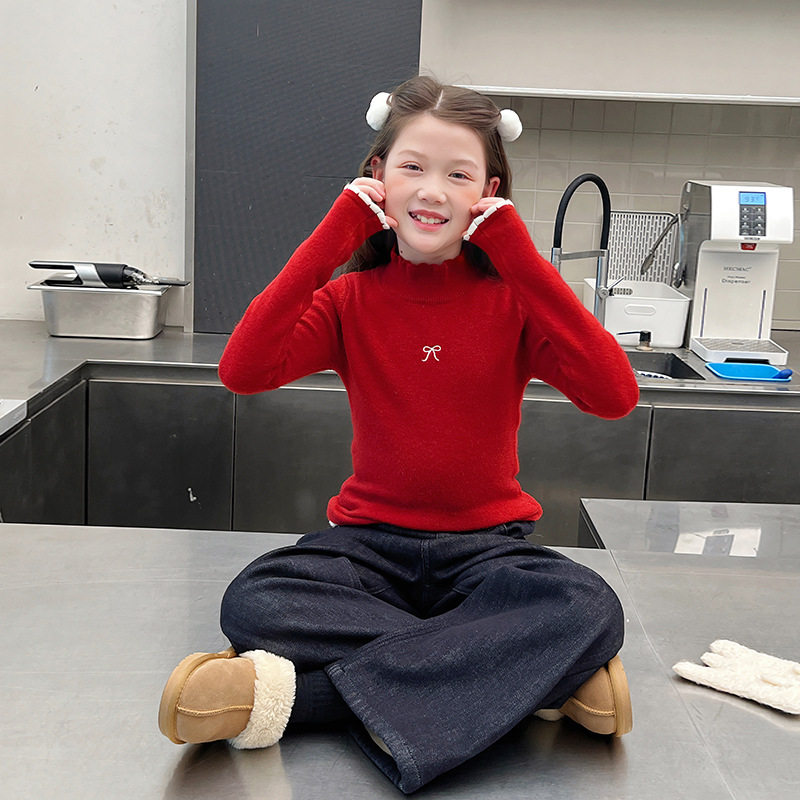加厚女童修身新年毛衣大童洋气打底衫上衣儿童针织衫2025冬装新款