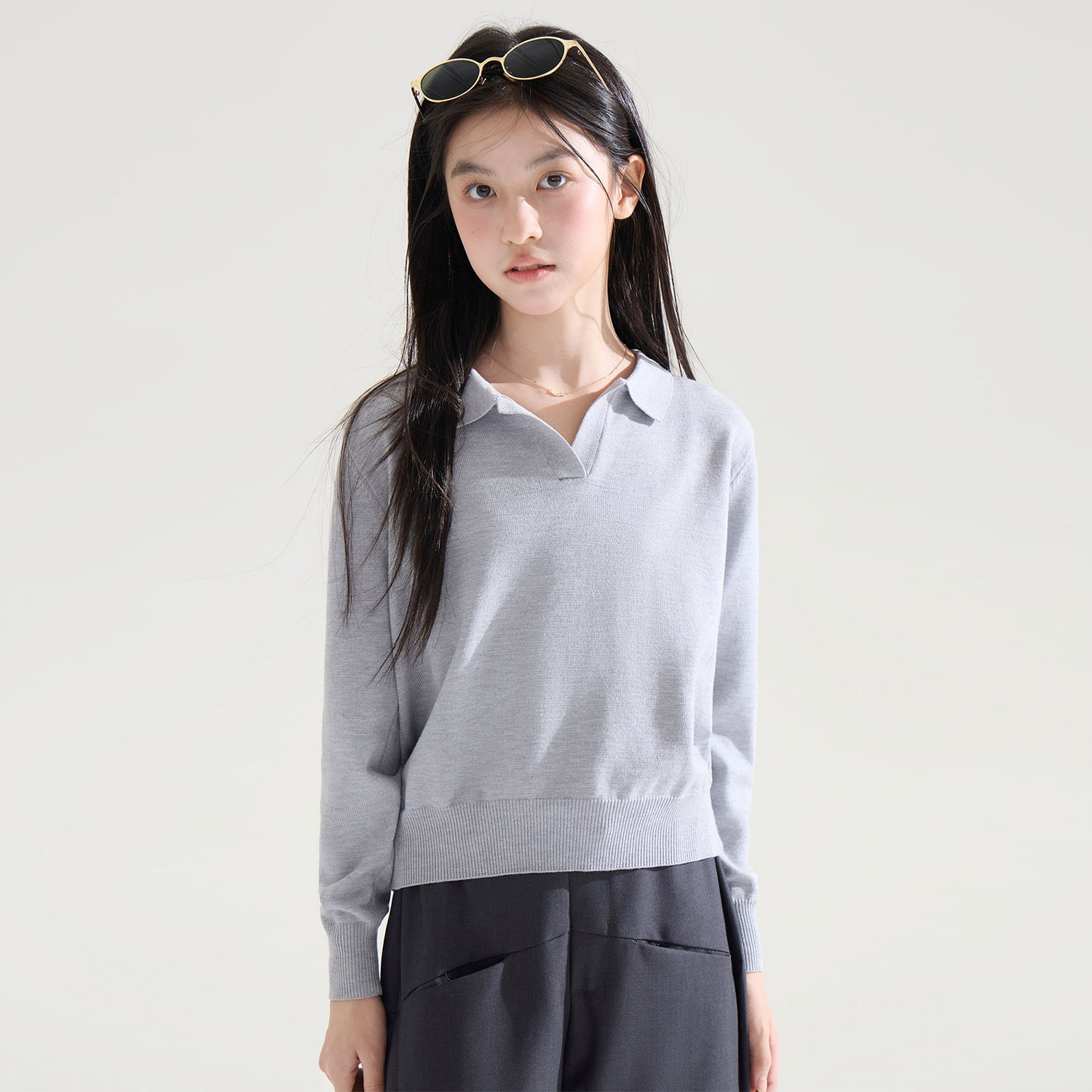 女童基础款Polo领针织衫2026秋装新款韩系儿童洋气宽松长袖毛衣潮